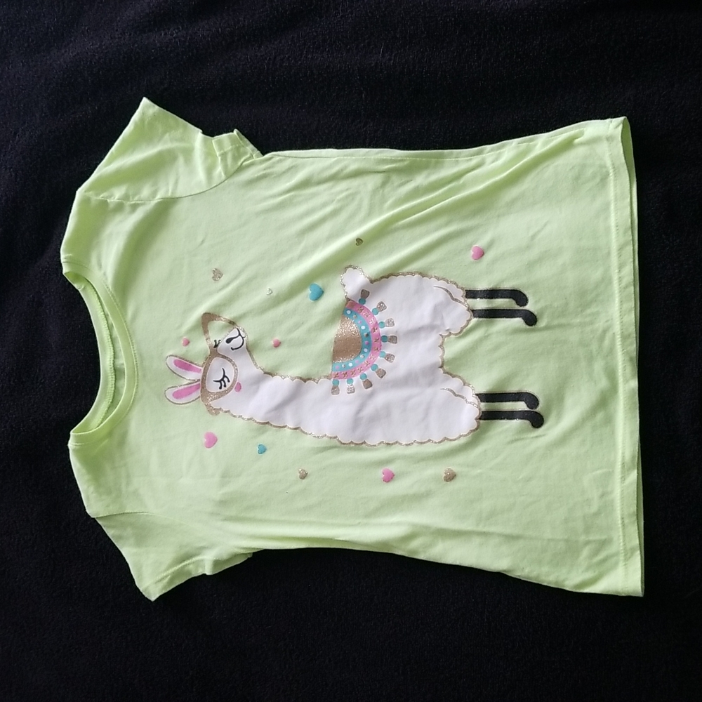 Lime Green Llama Shirt, Size M ((7/8)